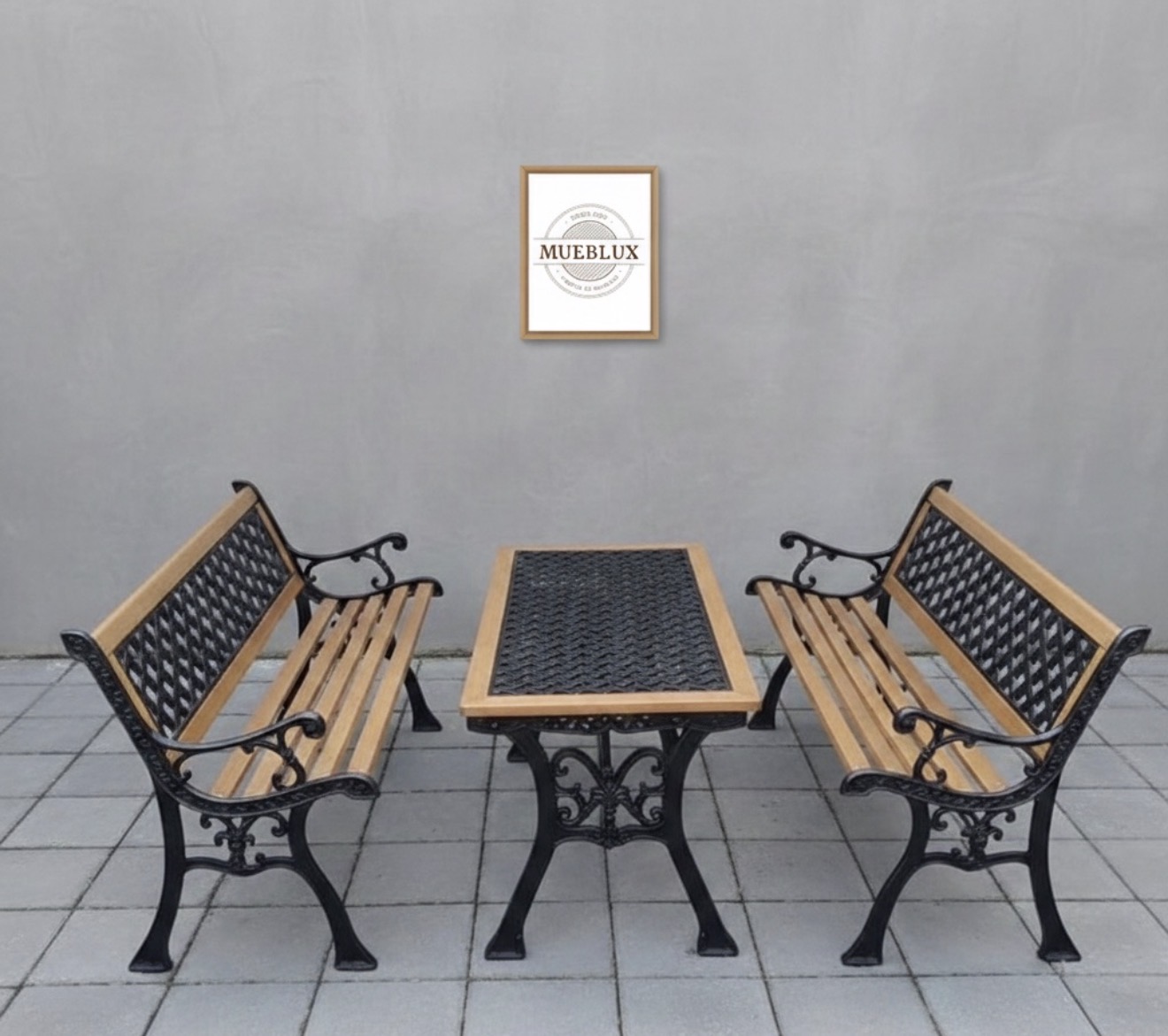 Juego 2 bancos y mesa 